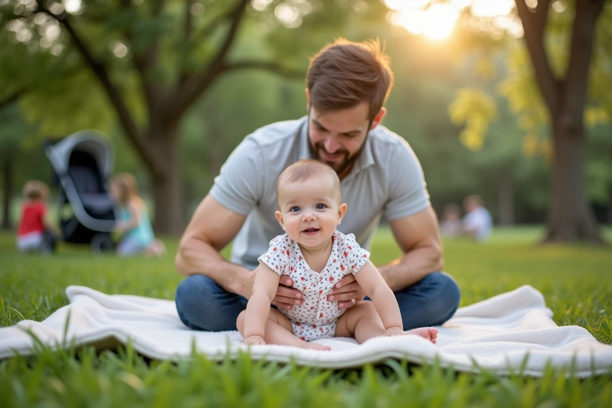 Père aidant son bébé à s
